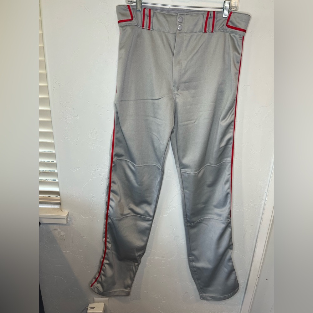 Champro Men's Gray Baseball Pants w Red Piping Adult Large‎